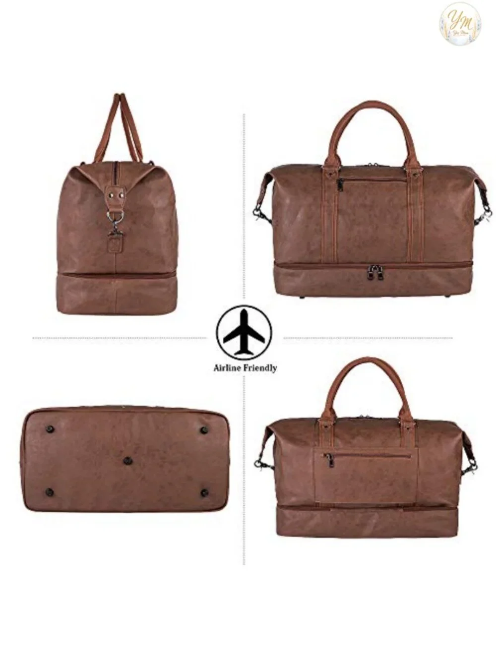 Seyfocnia Weekender Overnight Duffel Bag with Shoe Pouch PU Leather